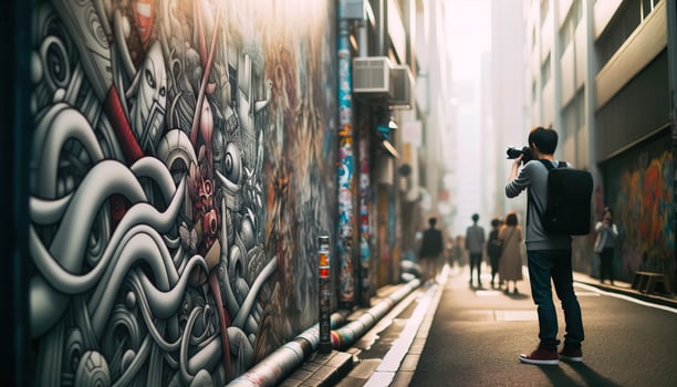 AI generated Images showcasing vibrant street art in an urban alley. Generative AI photo