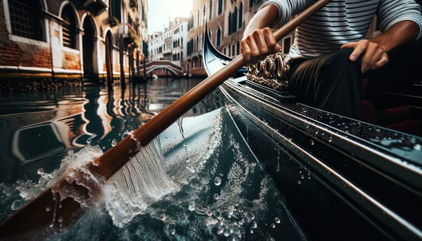 AI generated A gondolier shows passengers around Venice. Generative AI photo