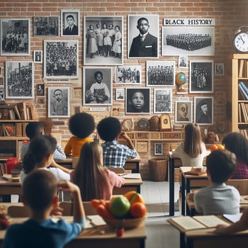 AI generated An educational setting with diverse students of various descents learning about Black history photo