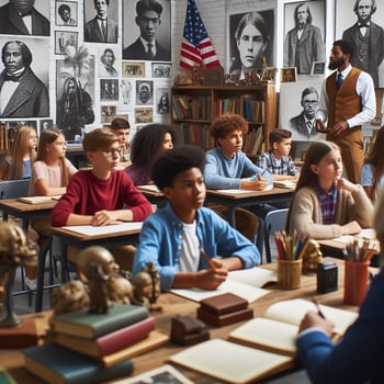 AI generated An educational setting with diverse students of various descents learning about Black history photo