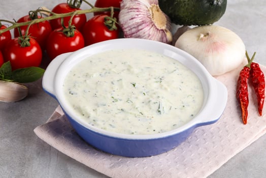 Traditional delicious appetizer greek tzatziki Turkish name cacik photo