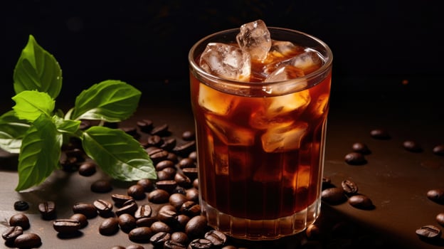AI Generated Cup food black coffee fresh espresso drink cocktail sweet frozen ice dark cold cool photo