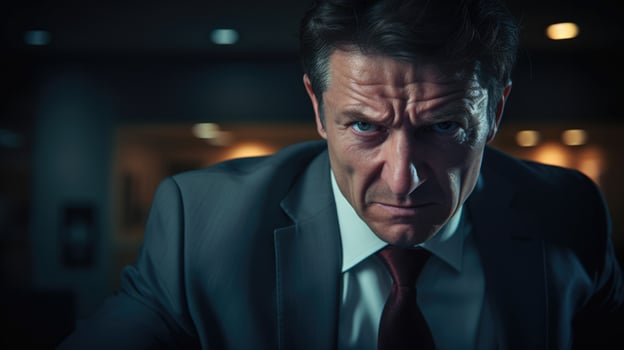 AI Generated Mature businessman office look closeup male men thoughtful portrait serious suit sad photo