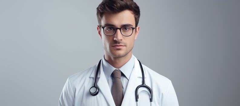 AI Generated Handsome adult uniform male medicine doctor young medic health confident care hospital photo