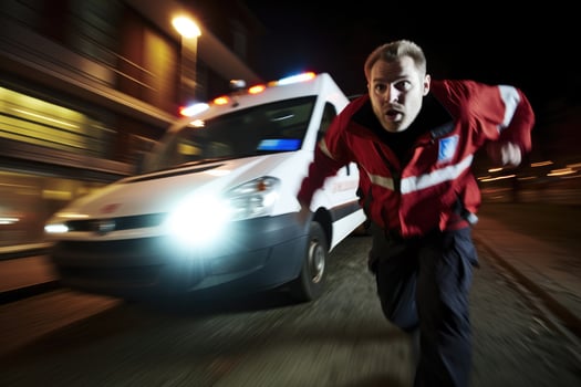 AI Generated Ambulance uniform guy men city adult protection standing car vehicle service emergency photo