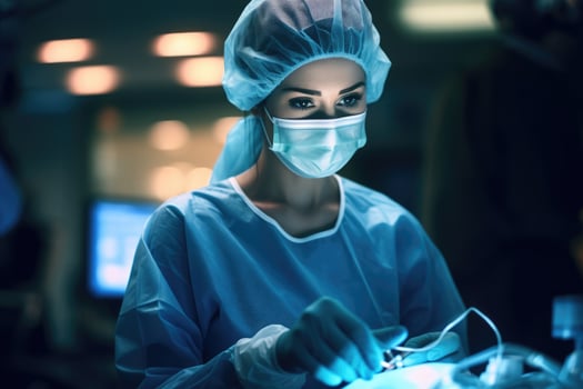 AI Generated Woman care doctor healthcare medic patient female equipment hospital operation uniform photo