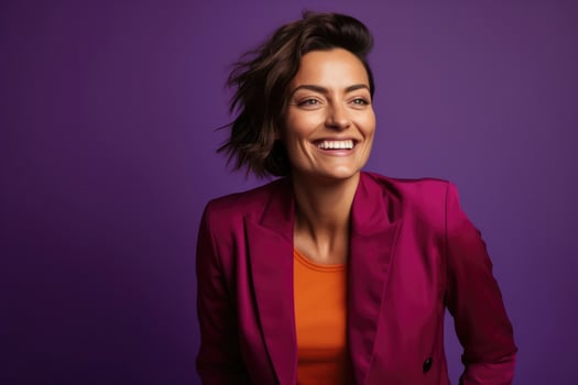 AI Generated Woman portrait young background adult beauty cheerful caucasian smile fashionable face photo
