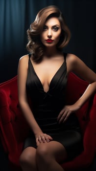 AI generated Asian attractive woman wearing black high slit dress, Generative AI. photo