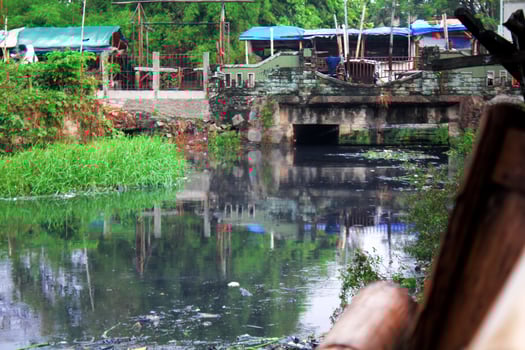 The appearance of the river is dirty because people often throw garbage here. photo