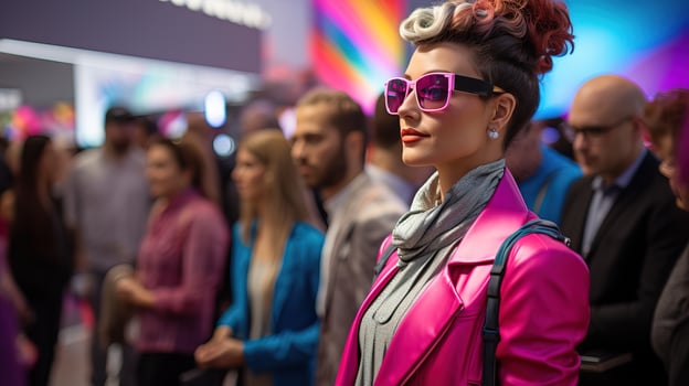 AI generated Person dressed in vibrant retro-futuristic 80s fashion. Generative AI photo