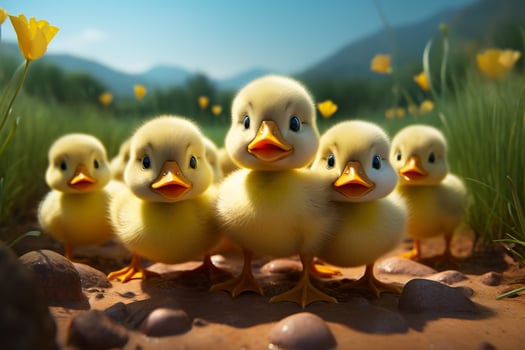 AI generated Cute fluffy small little yellow ducks AI Generated photo