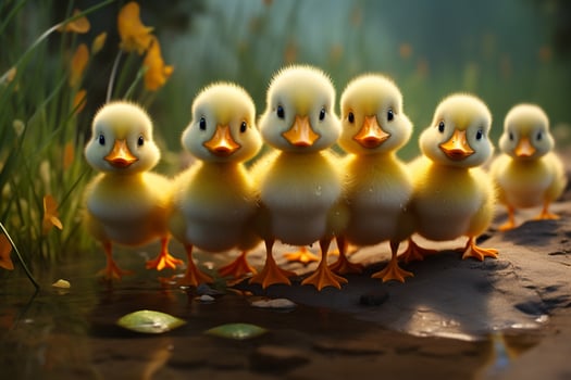 AI generated Cute fluffy small little yellow ducks AI Generated photo