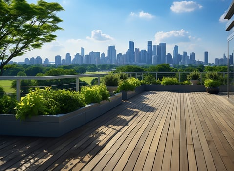 AI generated private rooftop sky garden on a high-rise condominium or hotel photo