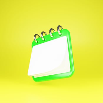 Notebook icons with flipping pages and rings isolated on white background. Render of daily schedule planner. Calendar events plan, work planning concept. 3d rendering, illustration photo