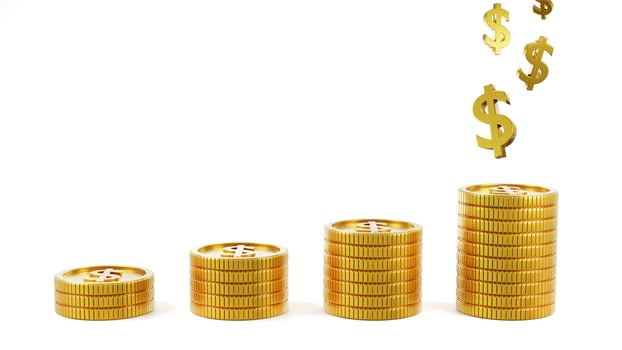 Stack Realistic many gold coins splash on white background. currency value or income increase concept. Cash treasure concept. 3d rendering, illustration photo