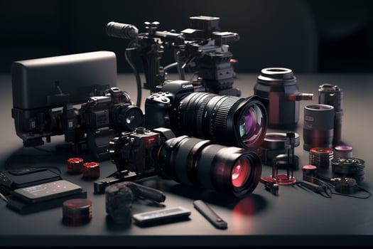 AI generated A professional camera with a variety of lenses photo