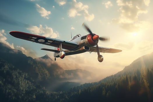 AI generated A vintage fighter plane in a banking turn photo