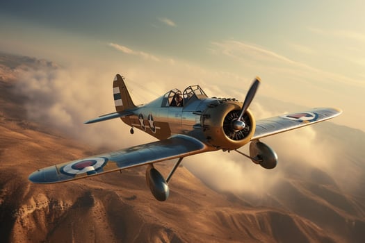AI generated A vintage fighter plane in a banking turn photo