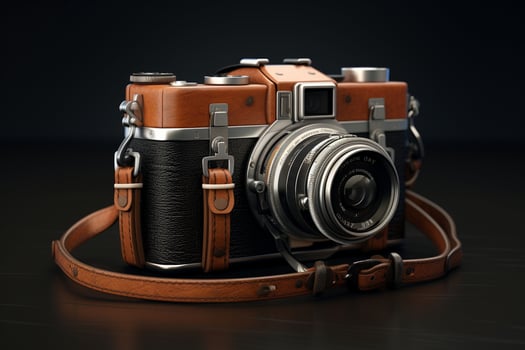 AI generated A vintage film camera with a leather strap photo