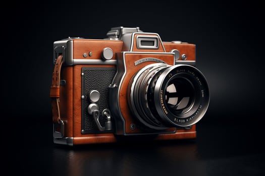 AI generated A vintage film camera with a leather strap photo