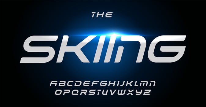 Daring Dynamic Font. Acute, Sleek Letters Embodying Skiers and Automotive Spirit, Streamlined Silver Typeface for Strength and Speed Thrill. Vector Typeset. photo