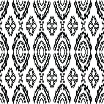 Seamless abstract ethnic pattern with ikat style. Oriental tribal illustration. Black and white colors. Design for textile, fabric, clothing, curtain, rug, ornament, wallpaper, background, paper. photo
