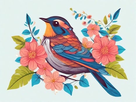 AI Generated illustration fantastic small bird with leaf photo