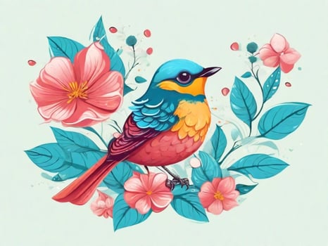 AI Generated illustration fantastic small bird with leaf photo