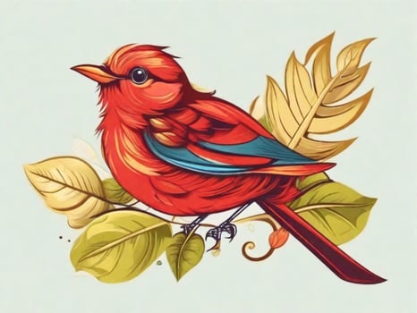 AI Generated illustration fantastic small bird with leaf photo