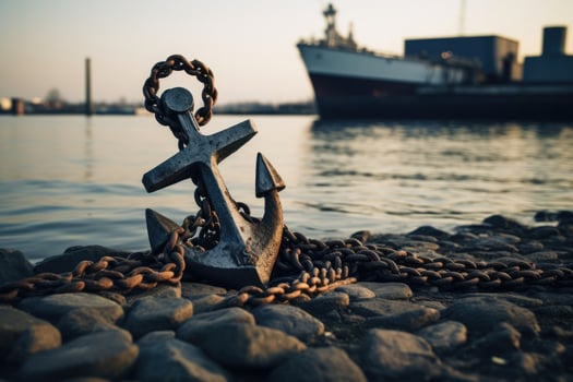 AI Generated Marine steel sky anchor port rope sea ship boat dock nautical old iron harbour photo