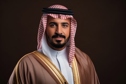 AI Generated Business handsome isolated arab gulf happy white arabian male beard traditional qatar photo