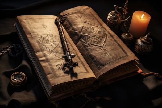 AI Generated Religious holy bible books wooden cross background black god antique spirituality photo