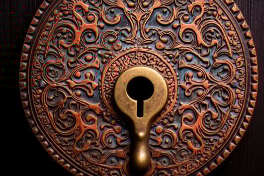 AI Generated Safety security antique key retro background entrance door hole closeup keyhole vintage photo