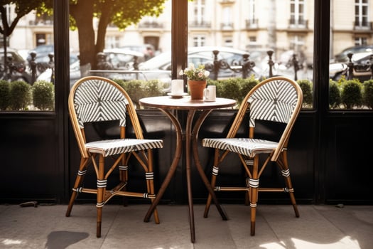 AI Generated Nobody design exterior wooden empty patio restaurant outside city wood outdoors dinner photo