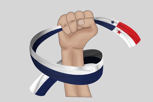 3D Flag on ribbon in hand photo