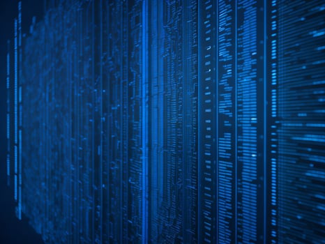 AI generated Blue digital binary data on computer screen background. binary code background . abstract blue background photo