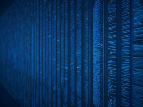 AI generated Blue digital binary data on computer screen background. binary code background . abstract blue background photo