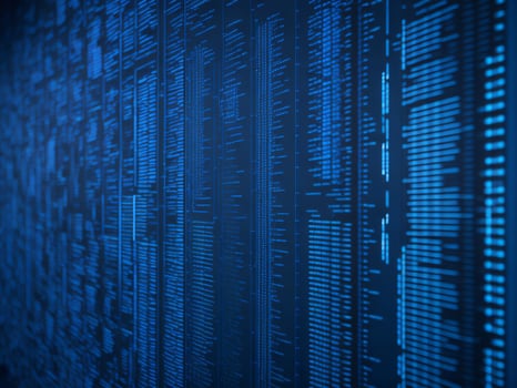 AI generated Blue digital binary data on computer screen background. binary code background . abstract blue background photo