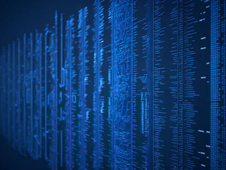 AI generated Blue digital binary data on computer screen background. binary code background . abstract blue background photo