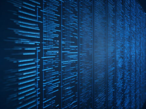 AI generated Blue digital binary data on computer screen background. binary code background . abstract blue background photo