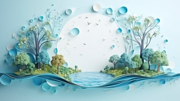 AI generated Earth is Surrounded by Various Trees and Ocean. Celebrating World Earth Day, World Water Day, and Environmental Protection photo