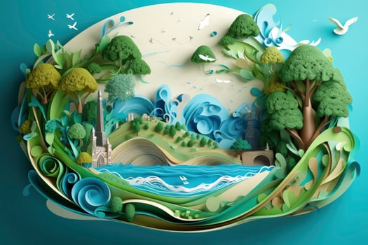AI generated Earth is Surrounded by Various Trees and Ocean. Celebrating World Earth Day, World Water Day, and Environmental Protection photo