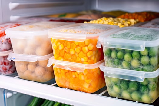 AI generated Frozen food in the freezer. Frozen vegetables. AI Generated photo