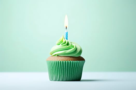 AI generated Happy Birthday Cupcake with Candle. AI Generated photo
