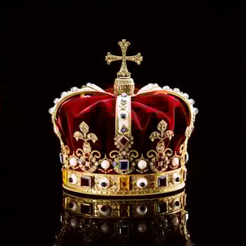 AI generated The Royal Coronation Crown Isolated on a Black Background. Generative AI photo