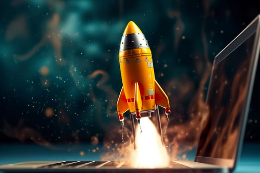 AI generated Toy rocket takes off business and finances success concept. photo