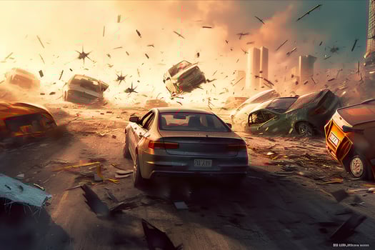 AI generated cars World collapse, doomsday scene, digital painting, digital illustration. AI Generative photo