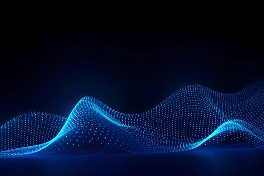 AI generated Dynamic blue particle wave. Abstract sound visualization. Digital structure of the wave flow of luminous particles. AI Generated. photo