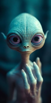 AI generated An extraordinary portrait of unknown adorable alien species over an alien finger, a style of high alien fashion. AI Generative photo
