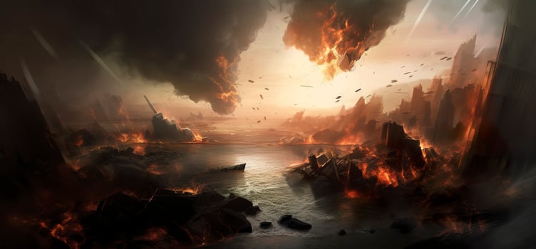 AI generated World Collapse. Doomsday Scene in a Digital Painting. AI Generative photo